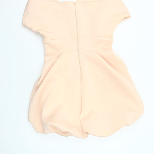 ASOS DESIGN Women Beige Off Shoulder Short Bubble Hem Dress Size 12