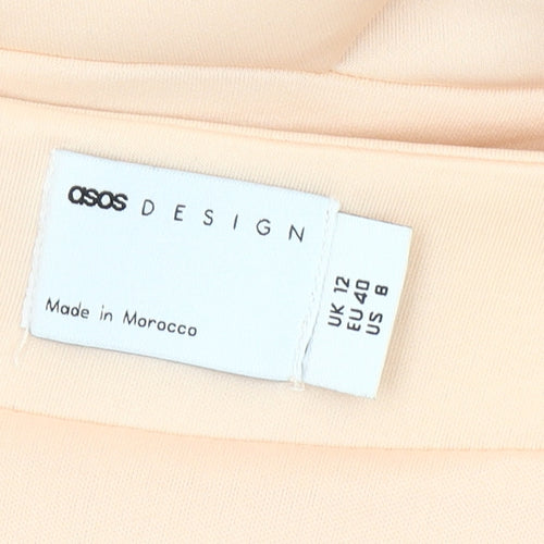 ASOS DESIGN Women Beige Off Shoulder Short Bubble Hem Dress Size 12