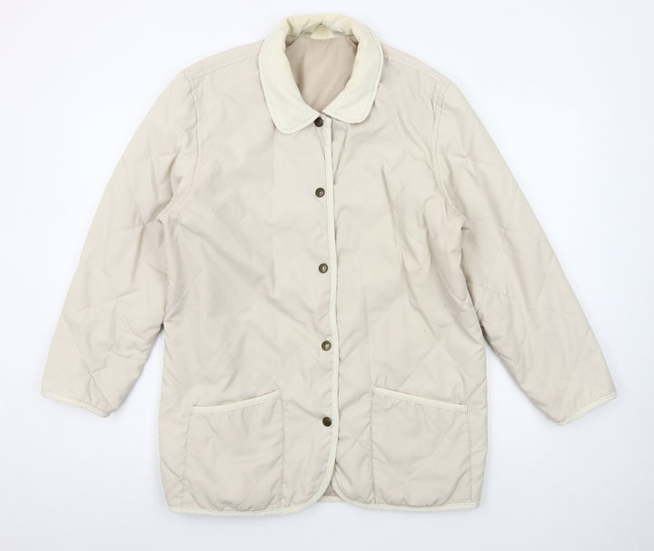 Women’s Beige Quilted Jacket Small Lightweight Button-Up