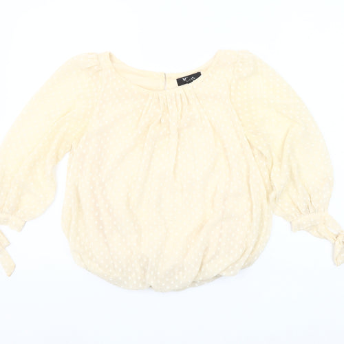 Cutie Women’s Beige Polka Dot Sheer Blouse Size 8 Puff Sleeve Peasant Top