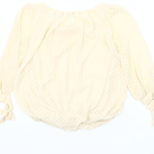 Cutie Women’s Beige Polka Dot Sheer Blouse Size 8 Puff Sleeve Peasant Top