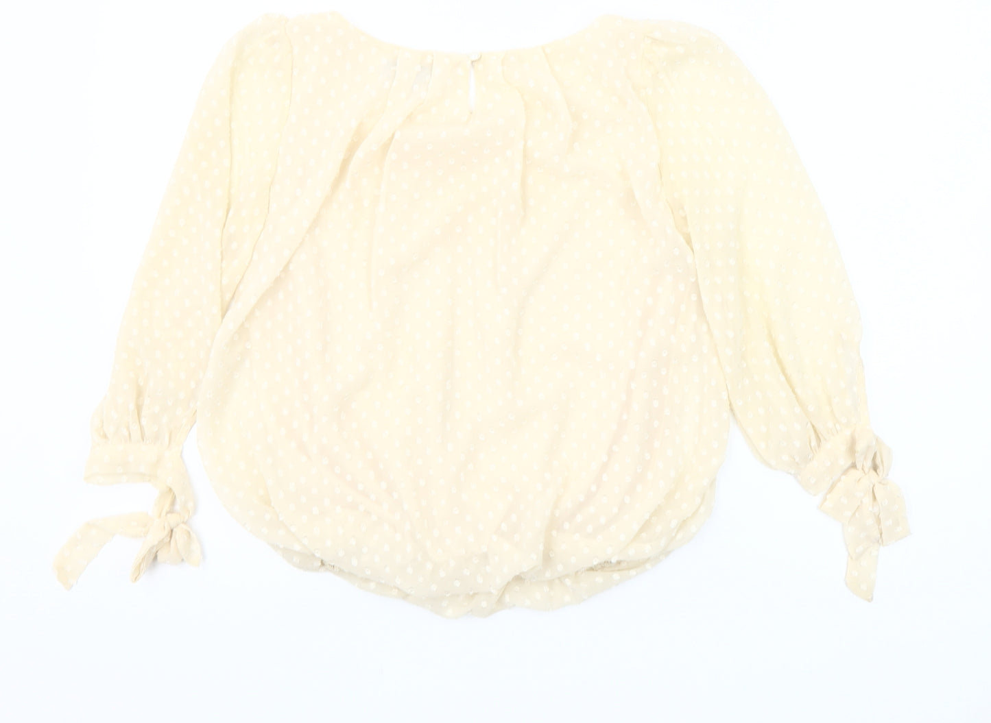 Cutie Women’s Beige Polka Dot Sheer Blouse Size 8 Puff Sleeve Peasant Top