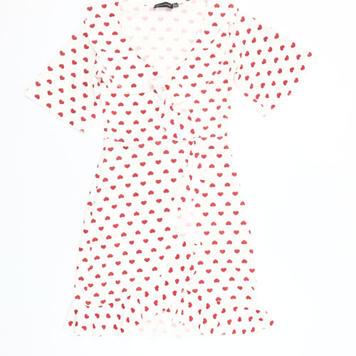 PrettyLittleThing Women’s White Red Heart Wrap Dress Size 4
