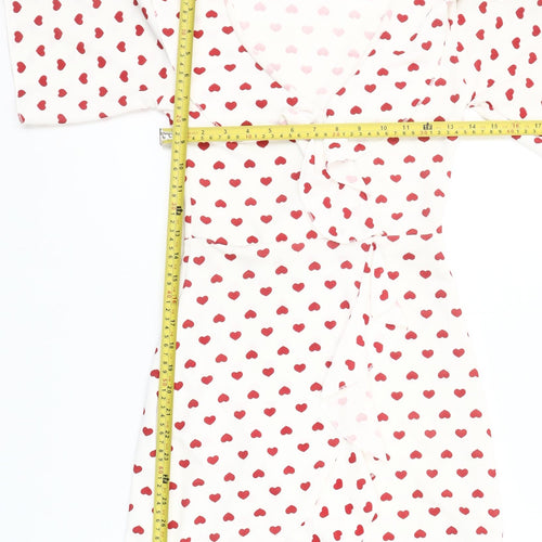 PrettyLittleThing Women’s White Red Heart Wrap Dress Size 4