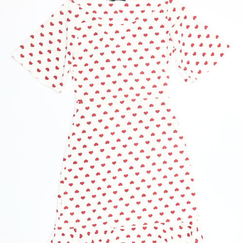 PrettyLittleThing Women’s White Red Heart Wrap Dress Size 4