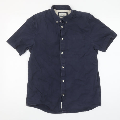 River Island Men's Blue Short Sleeve Button-Down Cotton Shirt Size S