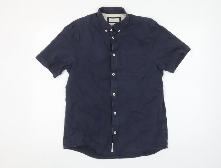 River Island Men's Blue Short Sleeve Button-Down Cotton Shirt Size S