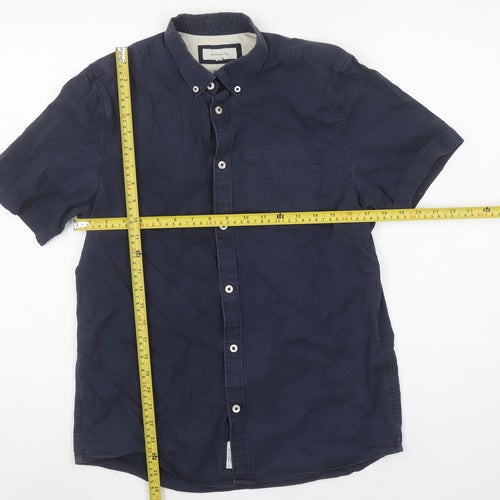 River Island Men's Blue Short Sleeve Button-Down Cotton Shirt Size S
