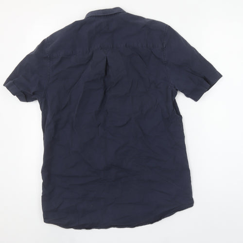 River Island Men's Blue Short Sleeve Button-Down Cotton Shirt Size S