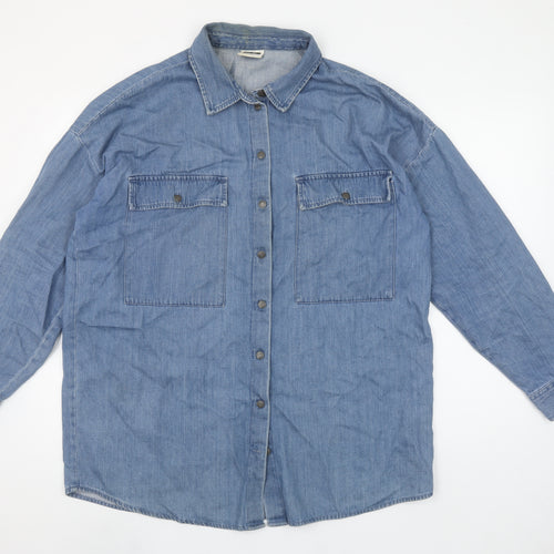 Noisy May Women Blue Denim Button-Up Shirt Long Sleeve Size L