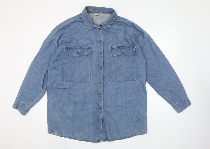 Noisy May Women Blue Denim Button-Up Shirt Long Sleeve Size L