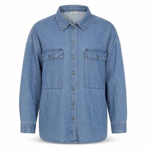 Noisy May Women Blue Denim Button-Up Shirt Long Sleeve Size L