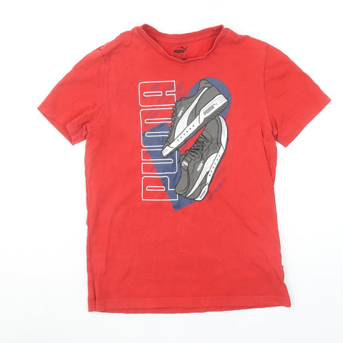 Puma Boys Red Graphic Logo T-Shirt 11-12 Years Cotton Short Sleeve