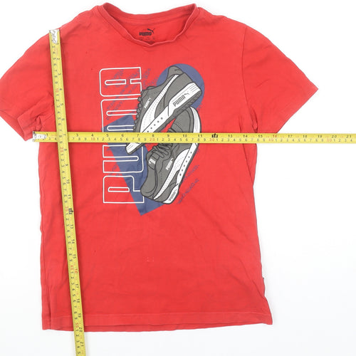 Puma Boys Red Graphic Logo T-Shirt 11-12 Years Cotton Short Sleeve