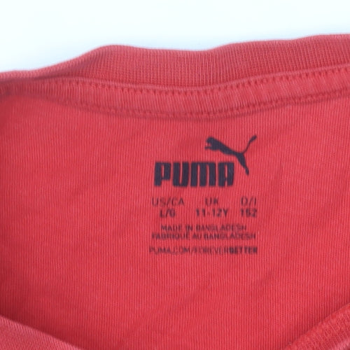 Puma Boys Red Graphic Logo T-Shirt 11-12 Years Cotton Short Sleeve