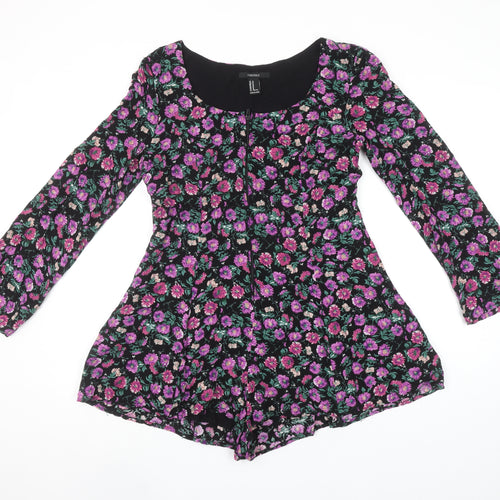 Forever 21 Women's Black Floral Long Sleeve Playsuit M