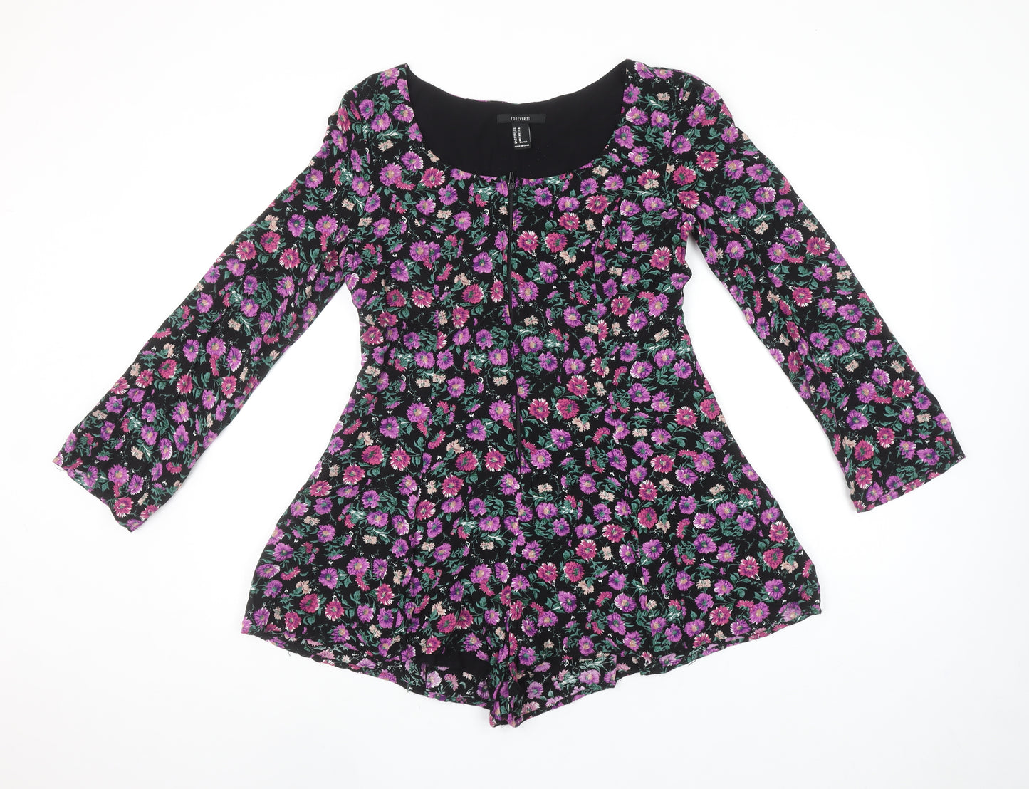 Forever 21 Women's Black Floral Long Sleeve Playsuit M