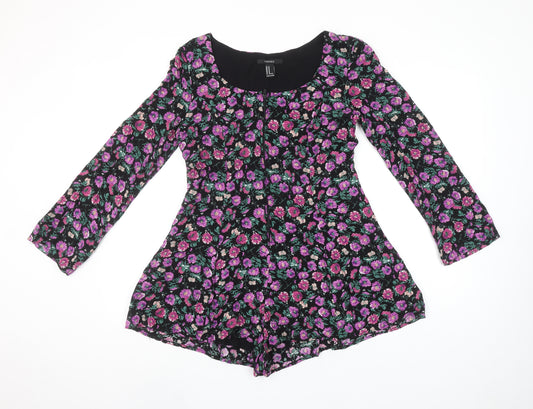 Forever 21 Women's Black Floral Long Sleeve Playsuit M