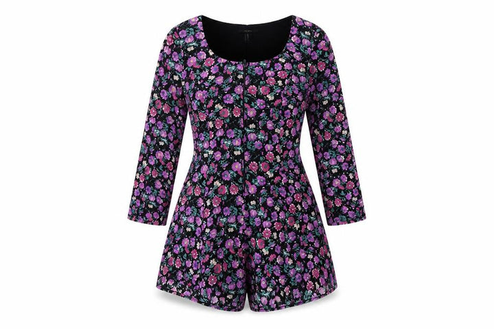 Forever 21 Women's Black Floral Long Sleeve Playsuit M