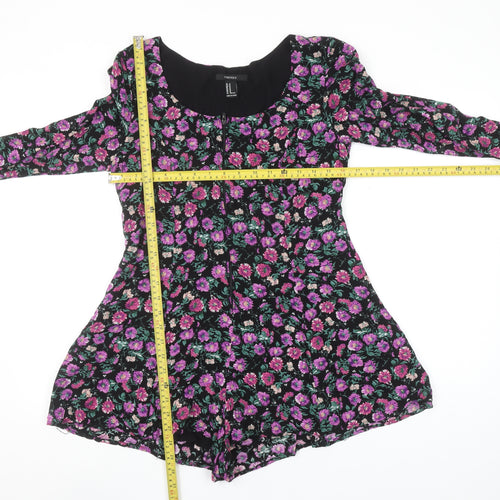 Forever 21 Women's Black Floral Long Sleeve Playsuit M