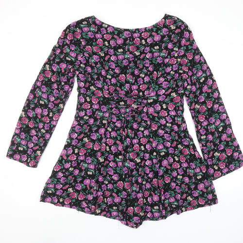 Forever 21 Women's Black Floral Long Sleeve Playsuit M