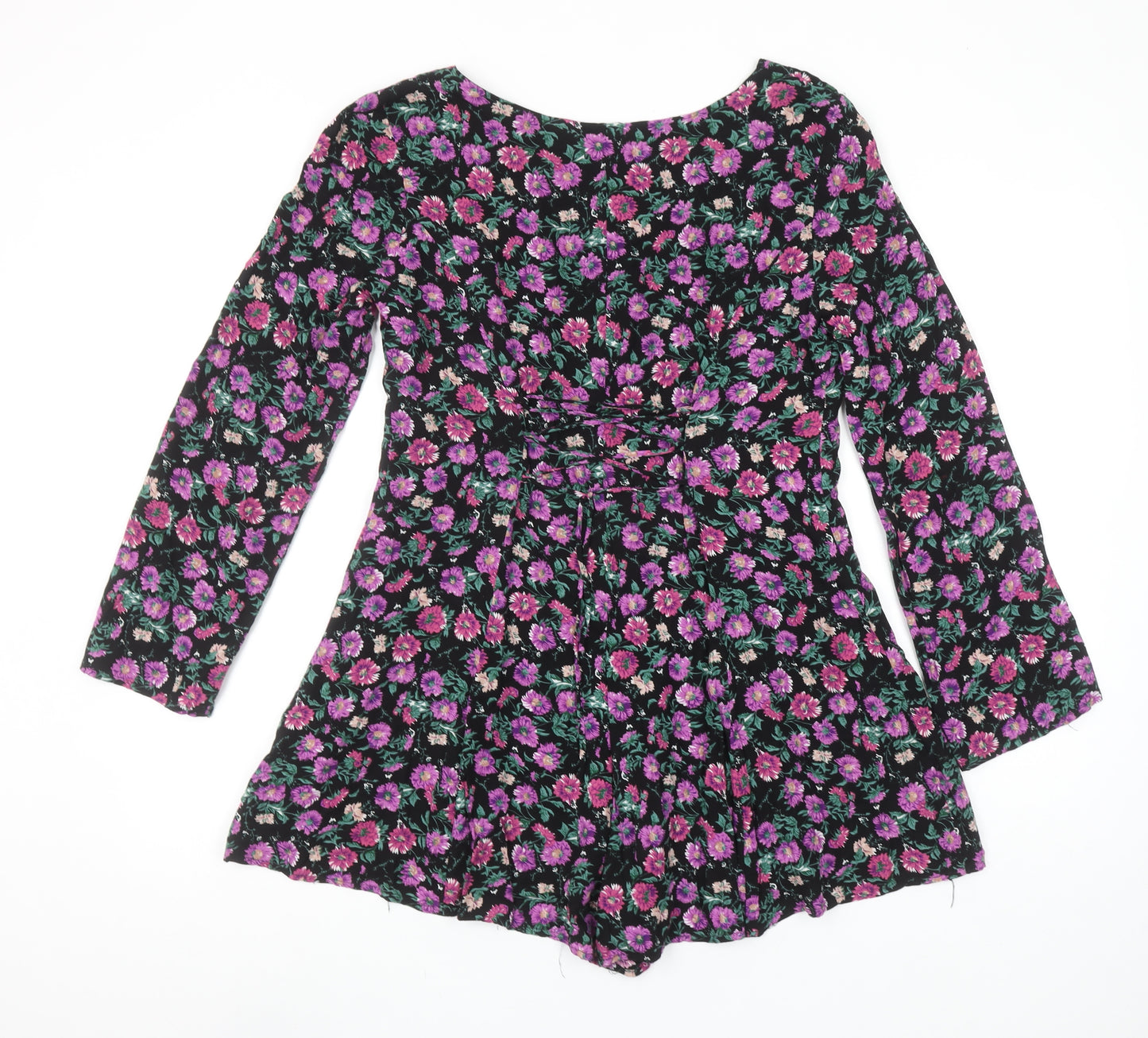 Forever 21 Women's Black Floral Long Sleeve Playsuit M