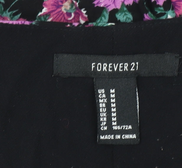 Forever 21 Women's Black Floral Long Sleeve Playsuit M