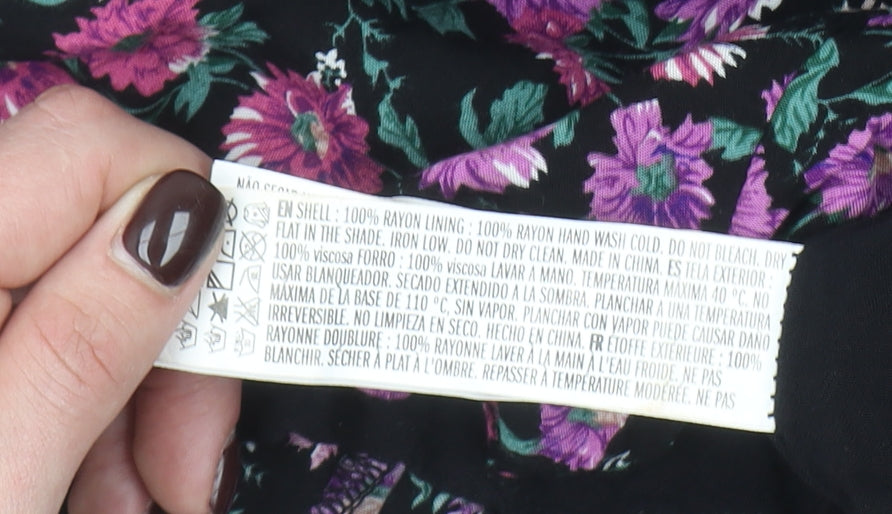 Forever 21 Women's Black Floral Long Sleeve Playsuit M