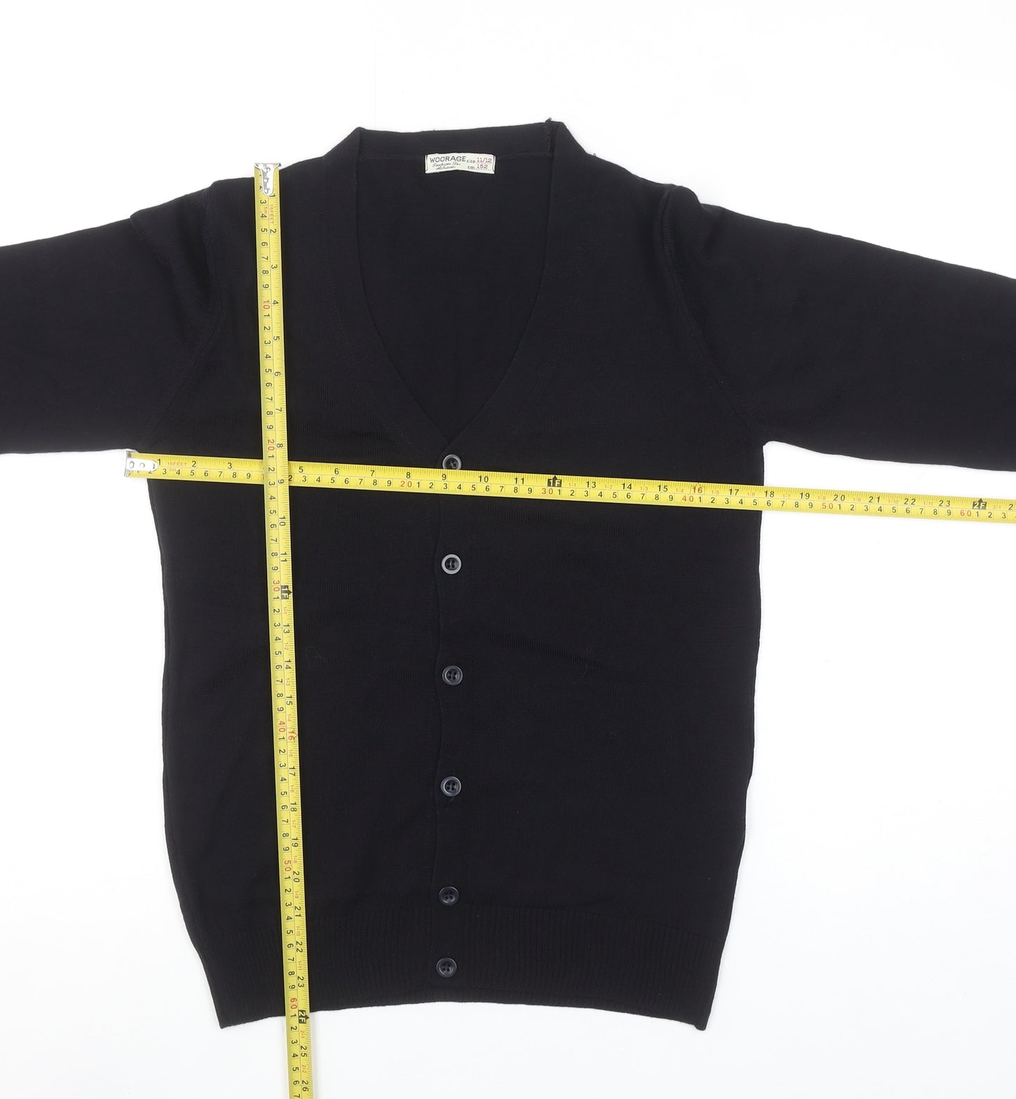 Woorage Boys Black Cotton Acrylic Button-Up Cardigan Size 11-12 Years