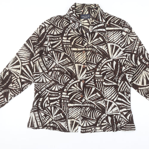 Saloos Women’s Brown Abstract Sequin Blouse Size 18 Long Sleeve