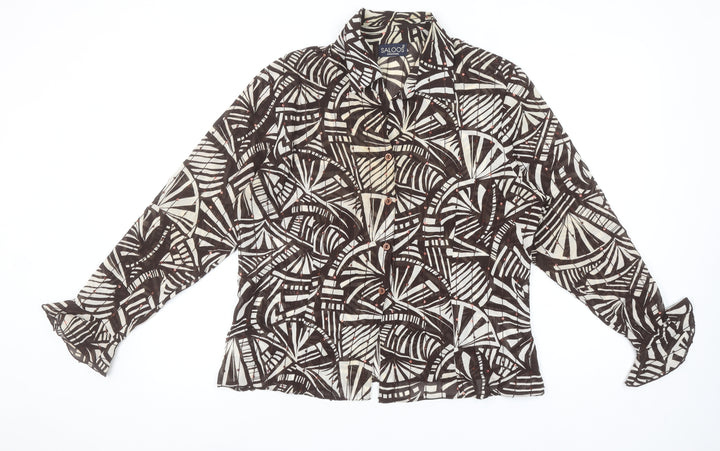 Saloos Women’s Brown Abstract Sequin Blouse Size 18 Long Sleeve