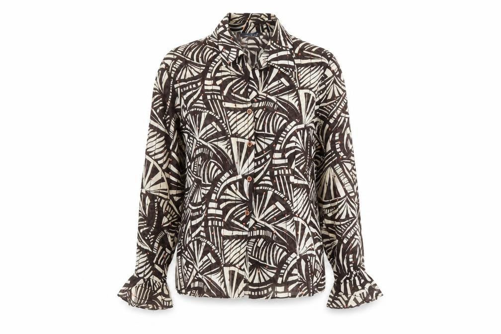 Saloos Women’s Brown Abstract Sequin Blouse Size 18 Long Sleeve