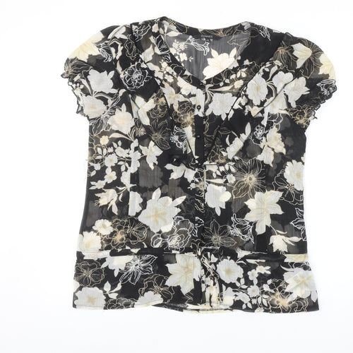 Dunnes Women’s Black Floral Chiffon Ruffle Blouse Size 18