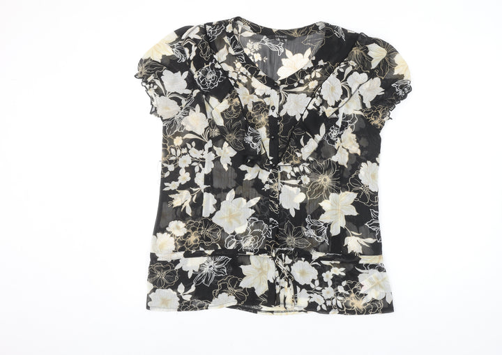 Dunnes Women’s Black Floral Chiffon Ruffle Blouse Size 18