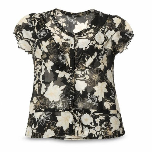 Dunnes Women’s Black Floral Chiffon Ruffle Blouse Size 18