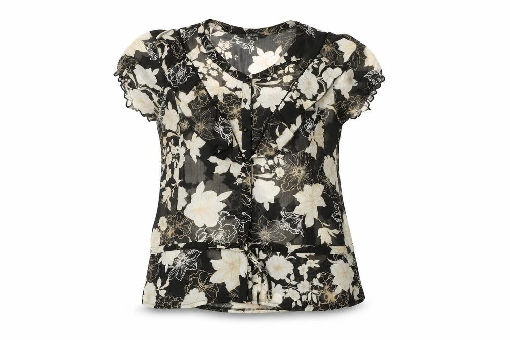 Dunnes Women’s Black Floral Chiffon Ruffle Blouse Size 18