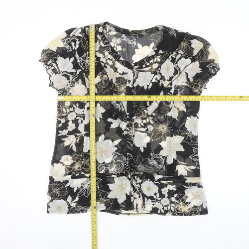 Dunnes Women’s Black Floral Chiffon Ruffle Blouse Size 18