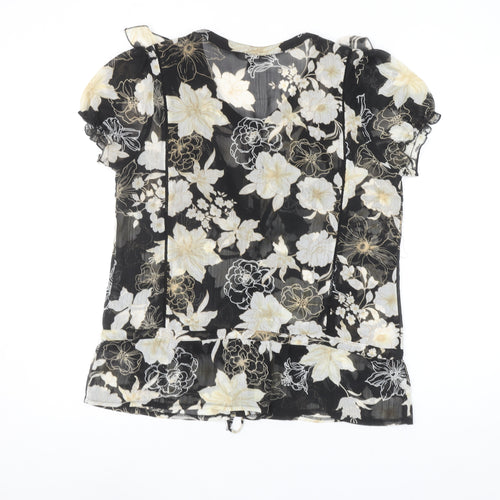 Dunnes Women’s Black Floral Chiffon Ruffle Blouse Size 18
