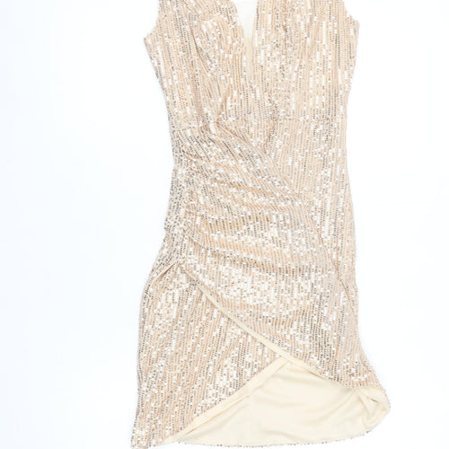 Grace Karin Women's Beige Sequin Bodycon Short Dress Size S
