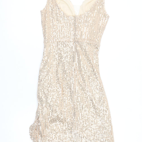 Grace Karin Women's Beige Sequin Bodycon Short Dress Size S