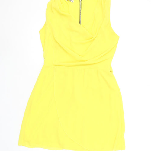 Wal G Women's Yellow Sleeveless Wrap Short Dress Size S