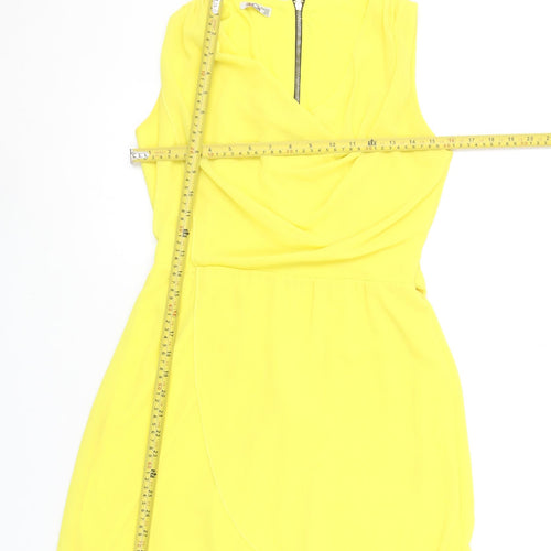 Wal G Women's Yellow Sleeveless Wrap Short Dress Size S