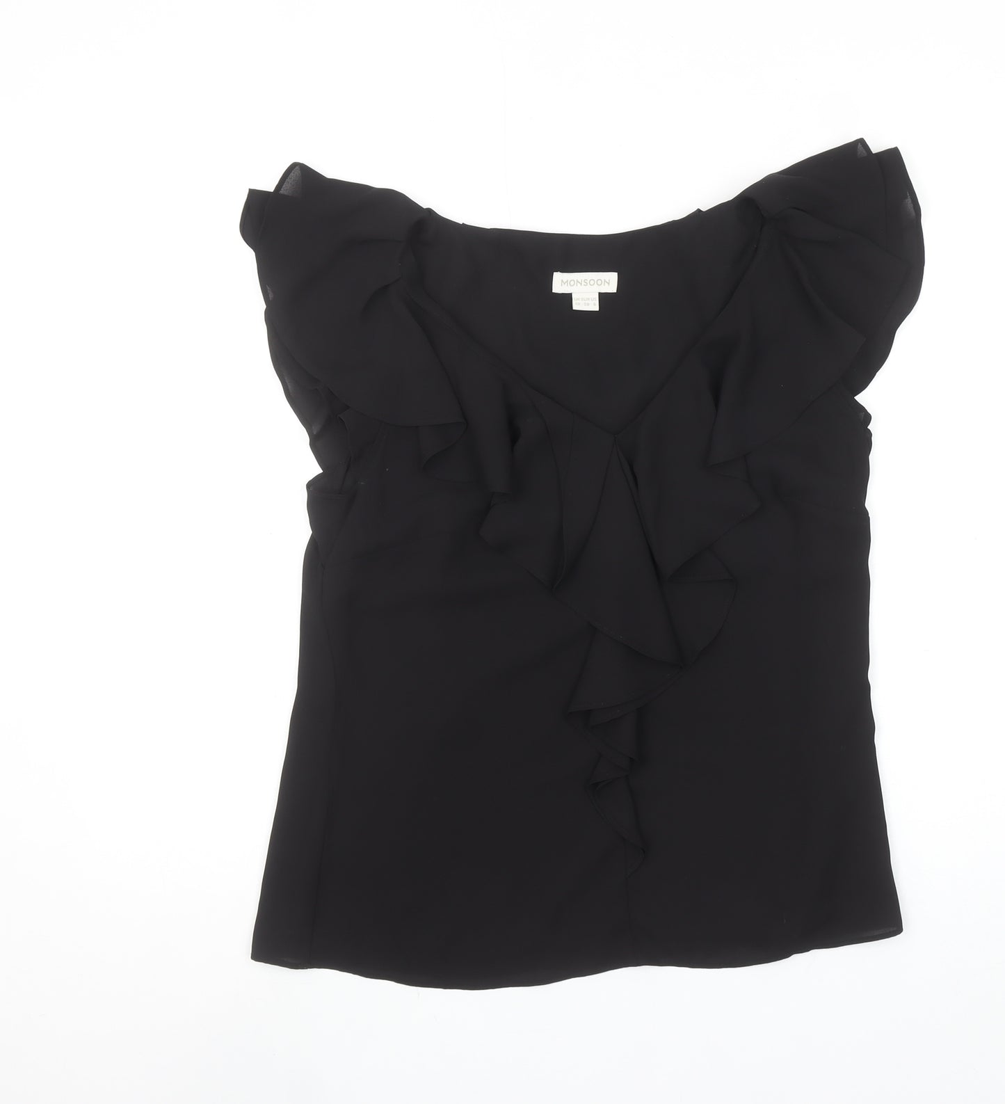Monsoon Women's Black Ruffle Chiffon Sleeveless Blouse Size 10
