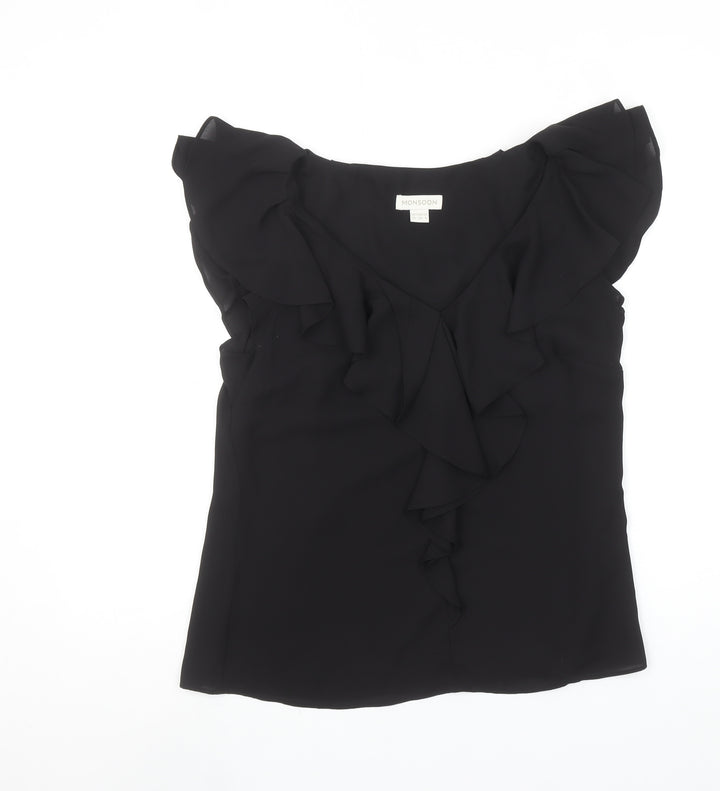 Monsoon Women's Black Ruffle Chiffon Sleeveless Blouse Size 10