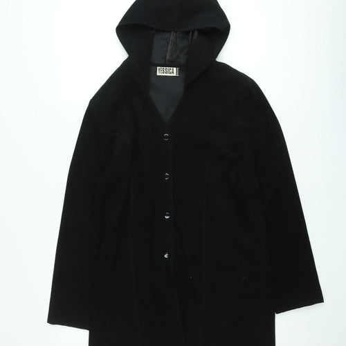 Yessica Womens Black Hooded Mid-Length Jacket UK 16
