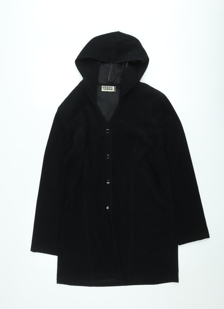 Yessica Womens Black Hooded Mid-Length Jacket UK 16