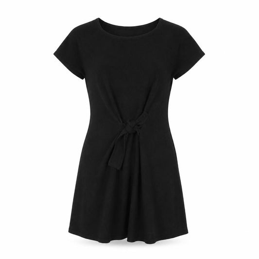 Front view of Bitte Kai Rand Women Black Short Sleeve Belted T-Shirt Dress M