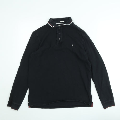 Jack Wills Men's Black Long Sleeve Polo Shirt Size M Cotton Classic Fit