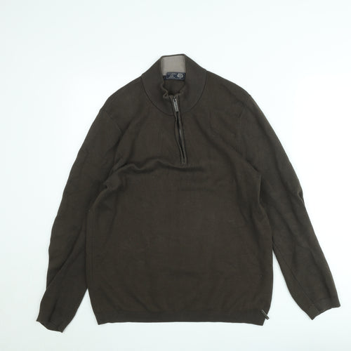 Paul Costelloe Men’s Brown 1/2 Zip Cotton Knit Sweatshirt Medium