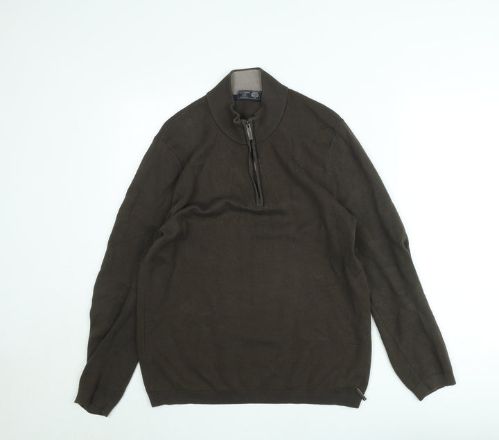 Paul Costelloe Men’s Brown 1/2 Zip Cotton Knit Sweatshirt Medium
